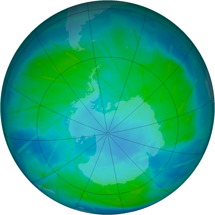Antarctic ozone map for 29 January 2011